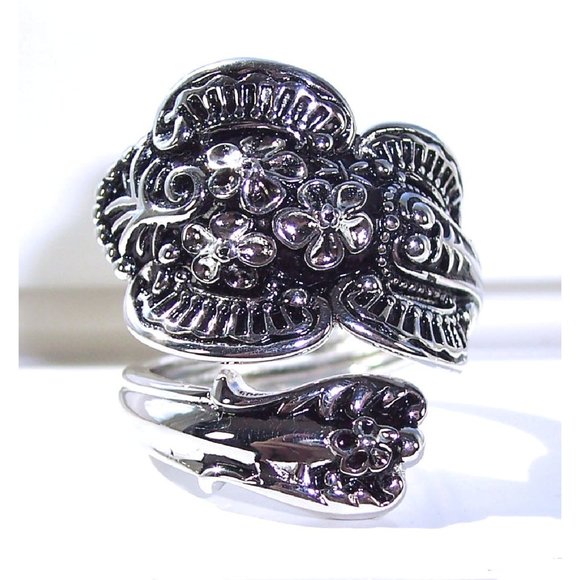925 STERLING SILVER Flowers Spoon Ring - Picture 12 of 16